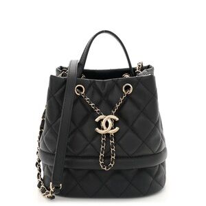Caviar Quilted Rolled Up Bucket Drawstring Bag Black